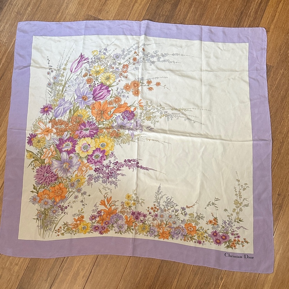 Dior Floral Scarf in Purple and Cream